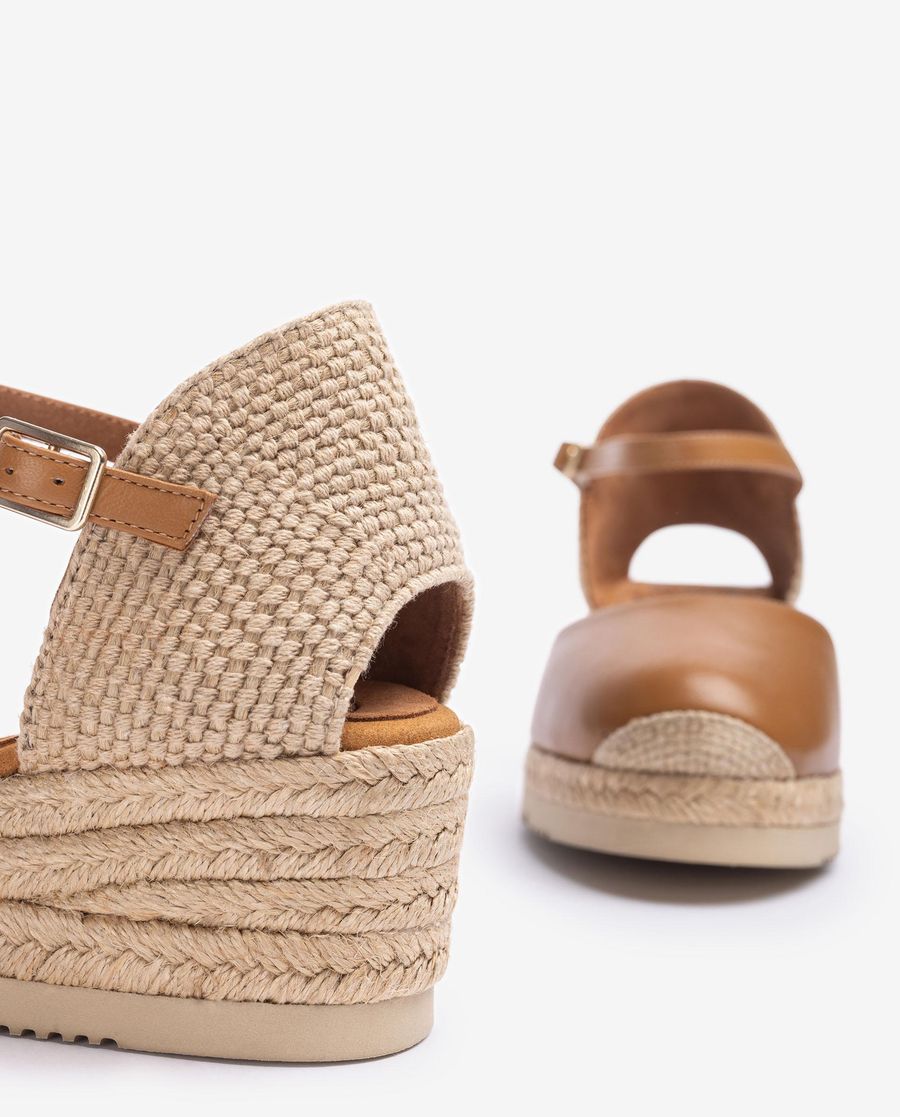 Espadrilles compensées basses en cuir Unisa pour femme - Marron