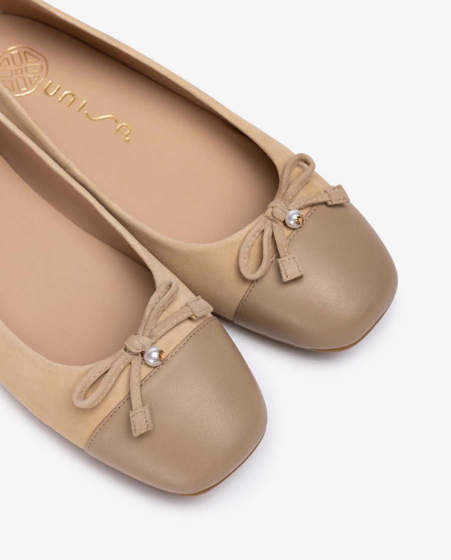 Ballerines à bout carré contrasté Unisa Femme - Beige