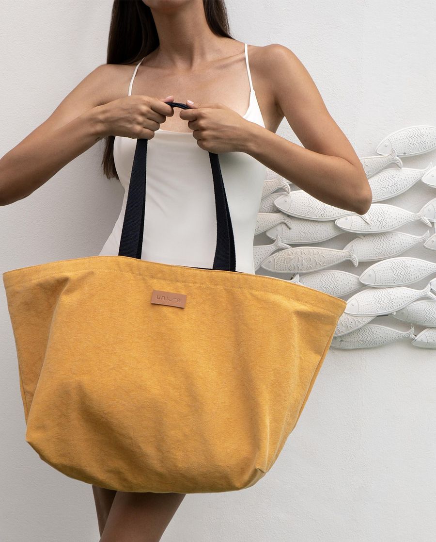 Sac de plage Maxi Unisa Femme en tissu recyclé - Jaune