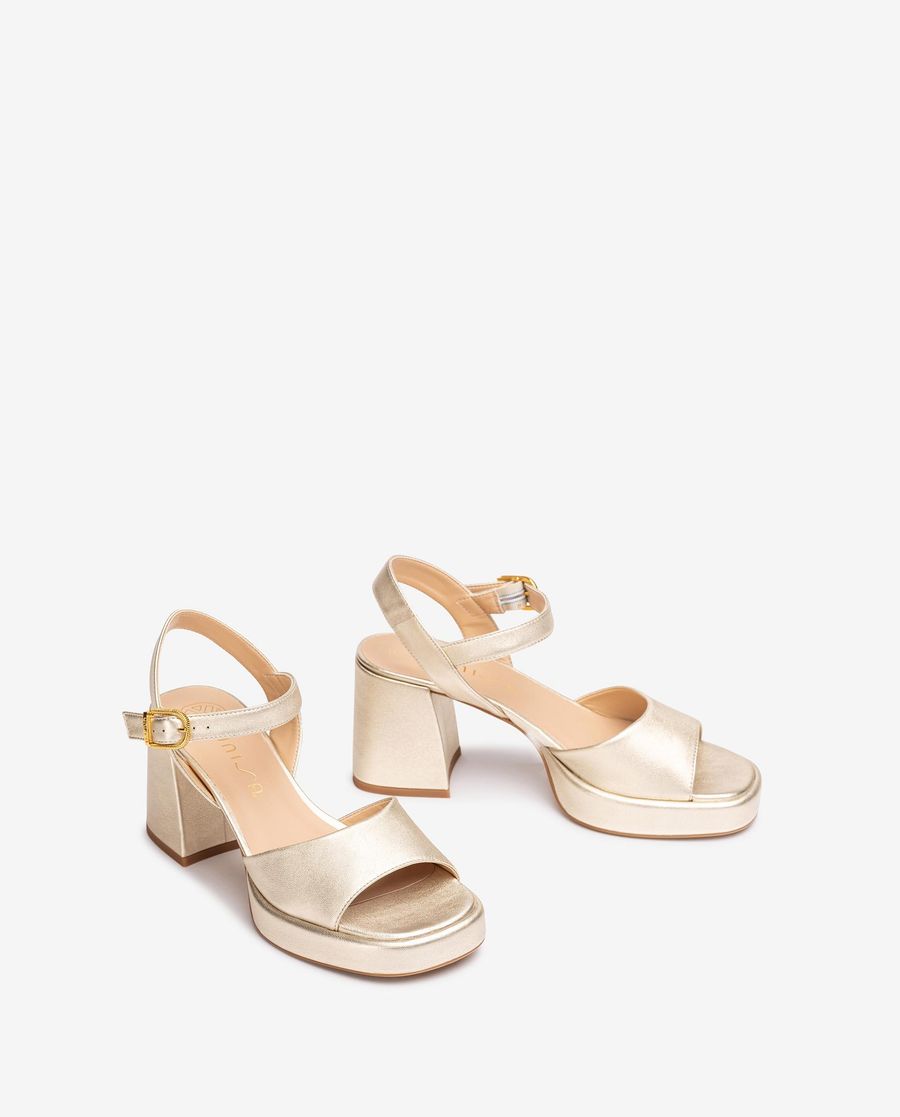 Sandales à talon carré en cuir métallisé Unisa pour femme - Doré