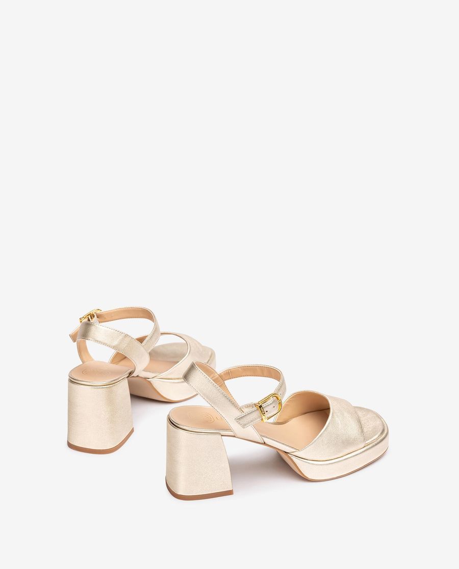 Sandales à talon carré en cuir métallisé Unisa pour femme - Doré