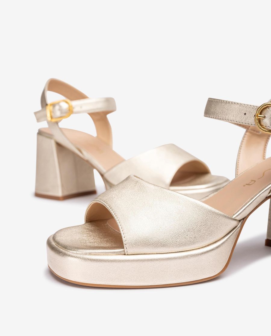 Sandales à talon carré en cuir métallisé Unisa pour femme - Doré
