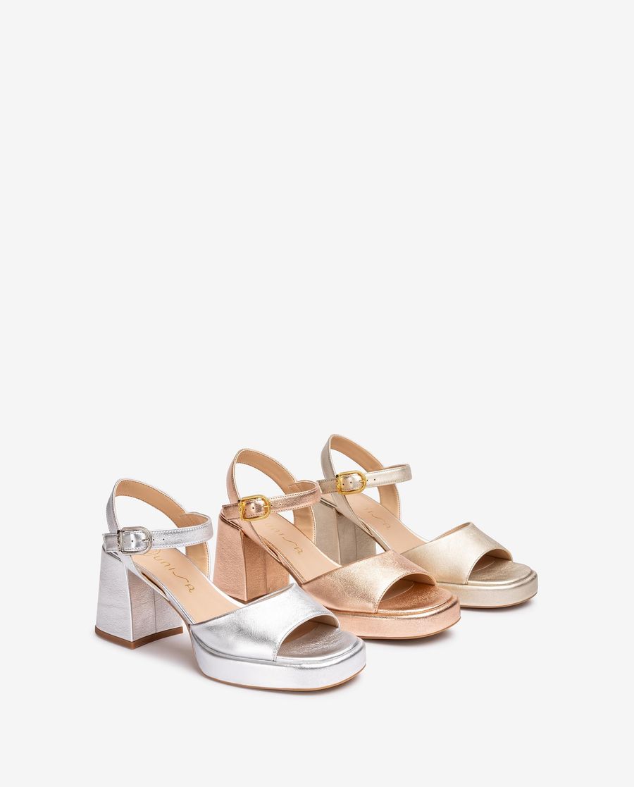 Sandales à talon carré en cuir métallisé Unisa pour femme - Doré
