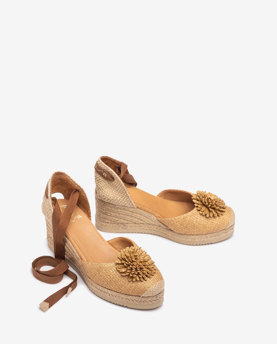 Espadrilles Unisa avec bordure décorative en raphia pour femme - Marron