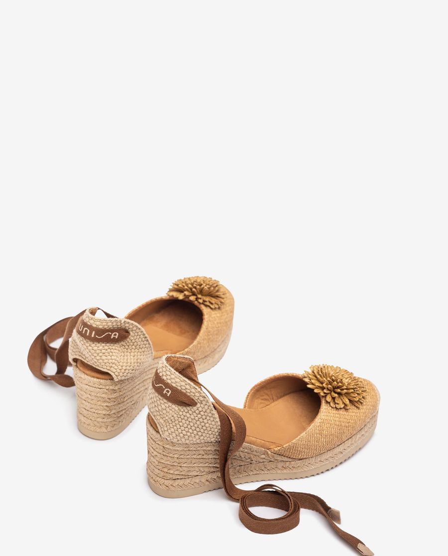 Espadrilles Unisa avec bordure décorative en raphia pour femme - Marron