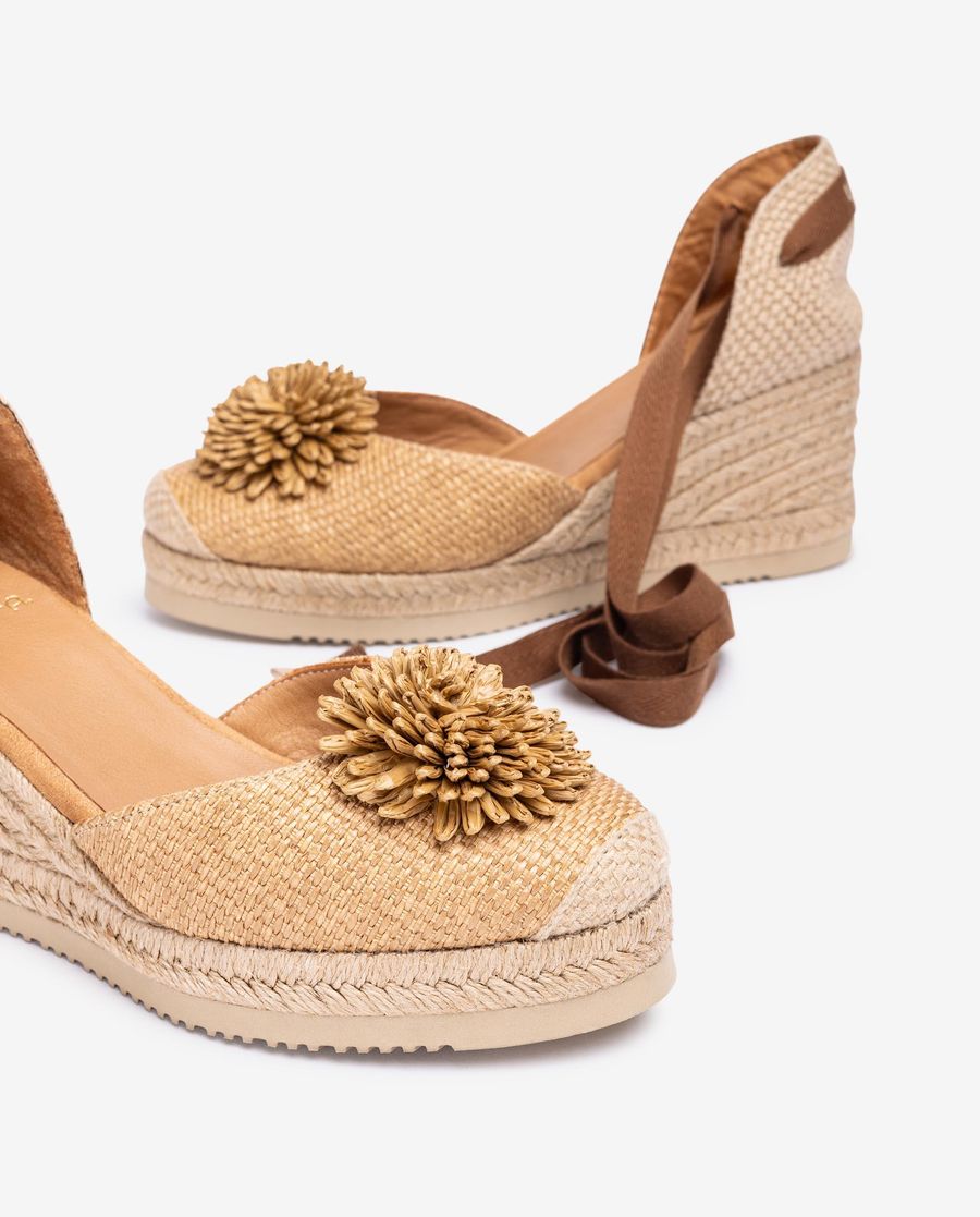 Espadrilles Unisa avec bordure décorative en raphia pour femme - Marron