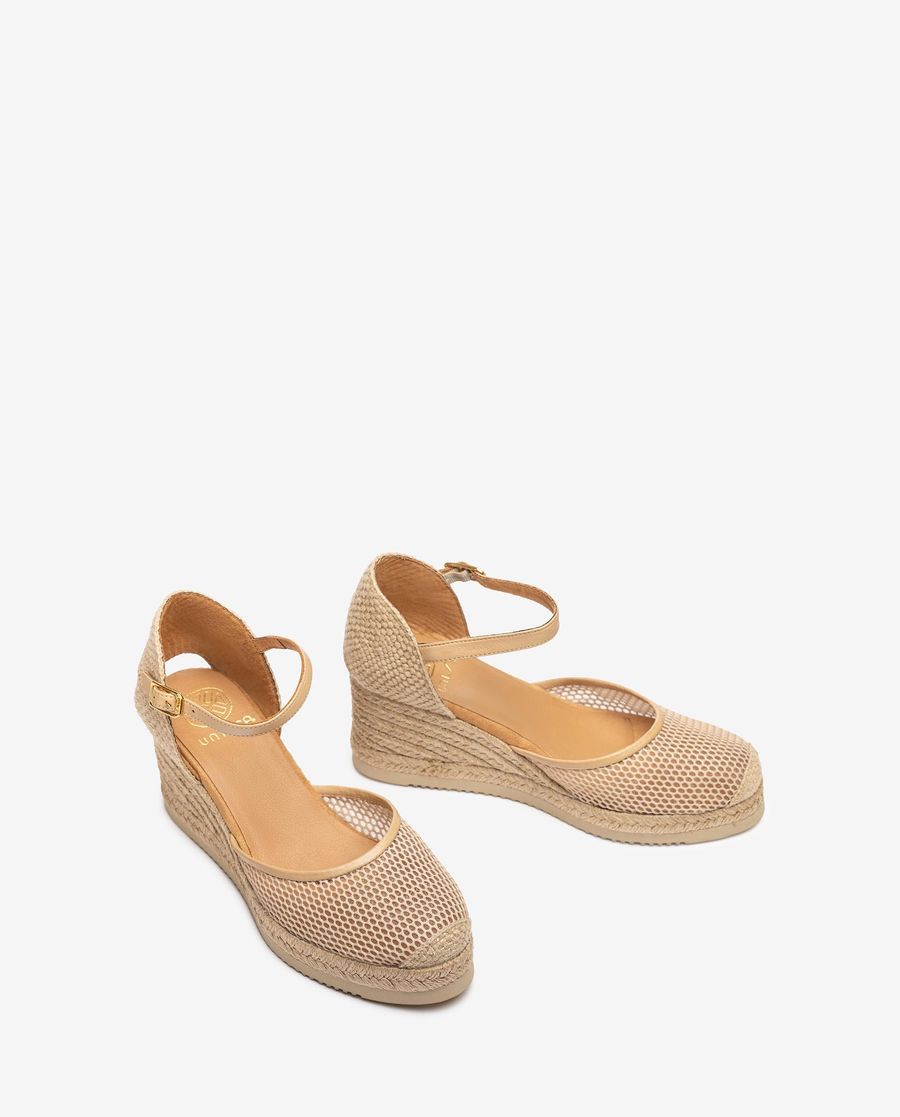 Espadrilles Unisa Femme en maille et cuir - Beige