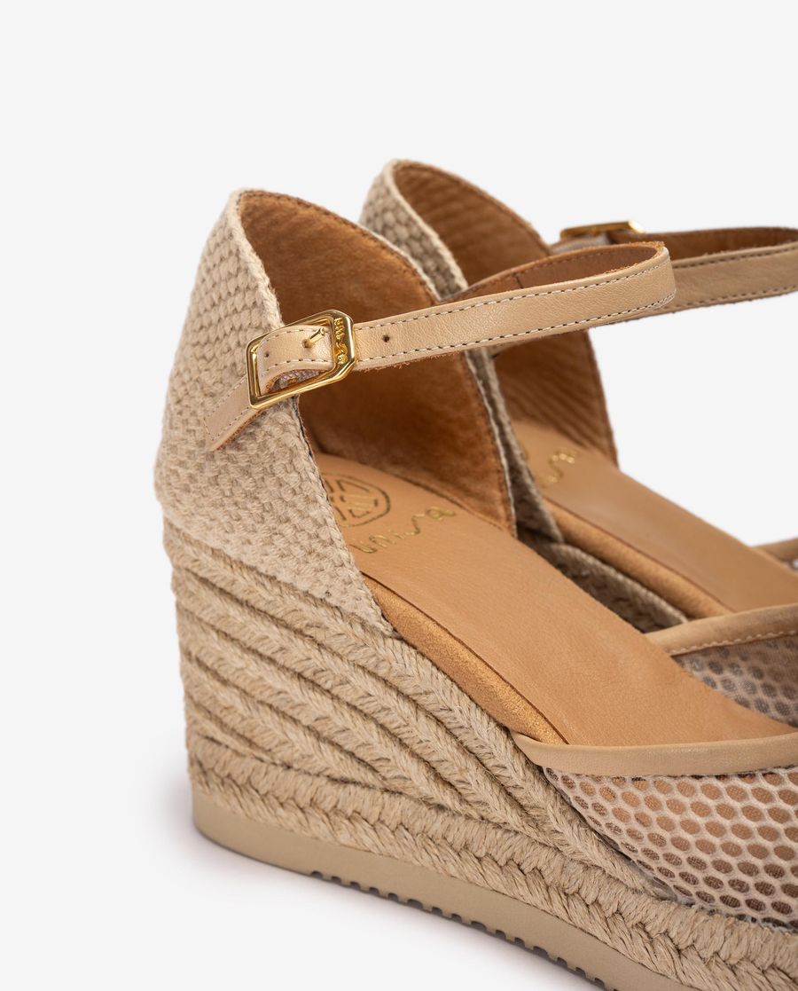 Espadrilles Unisa Femme en maille et cuir - Beige