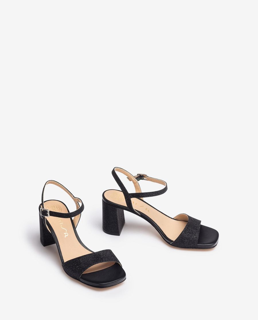 Sandales en tissu brillant Unisa pour femme - Noir