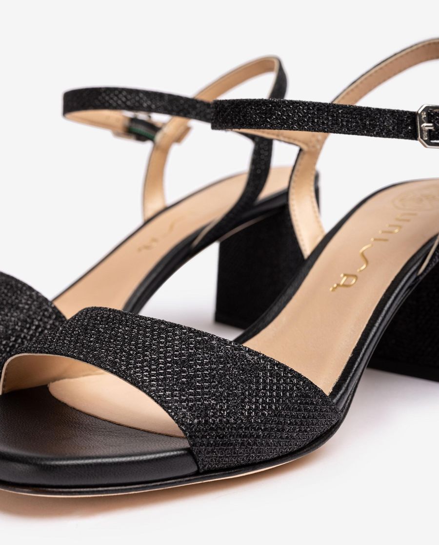 Sandales en tissu brillant Unisa pour femme - Noir