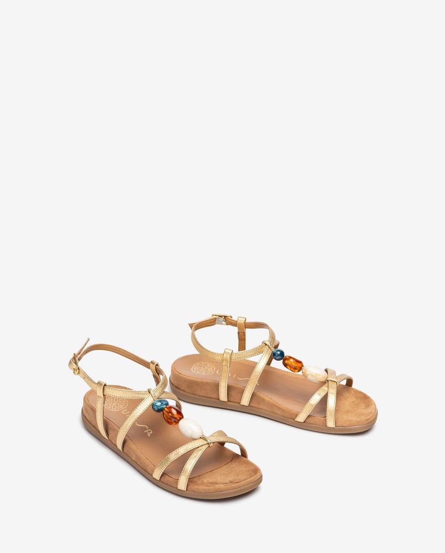 Sandales plates Unisa pour femme avec ornements colorés - Doré
