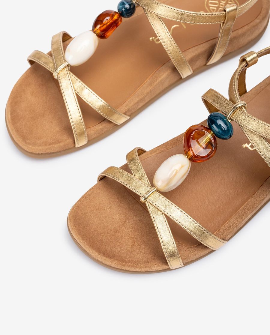 Sandales plates Unisa pour femme avec ornements colorés - Doré