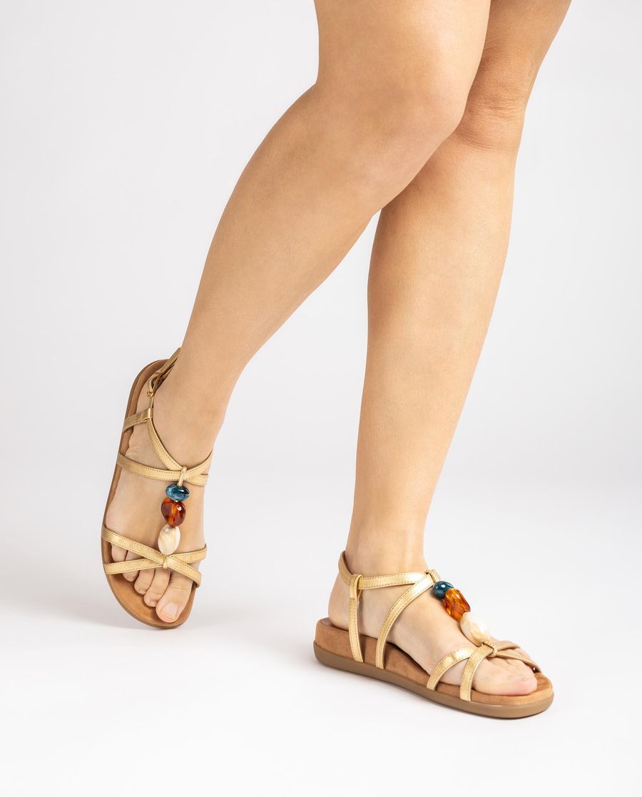 Sandales plates Unisa pour femme avec ornements colorés - Doré