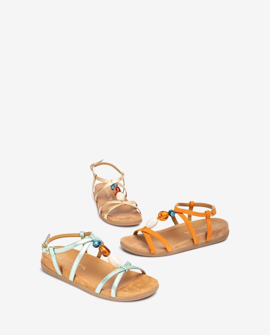 Sandales plates Unisa pour femme avec ornements colorés - Doré