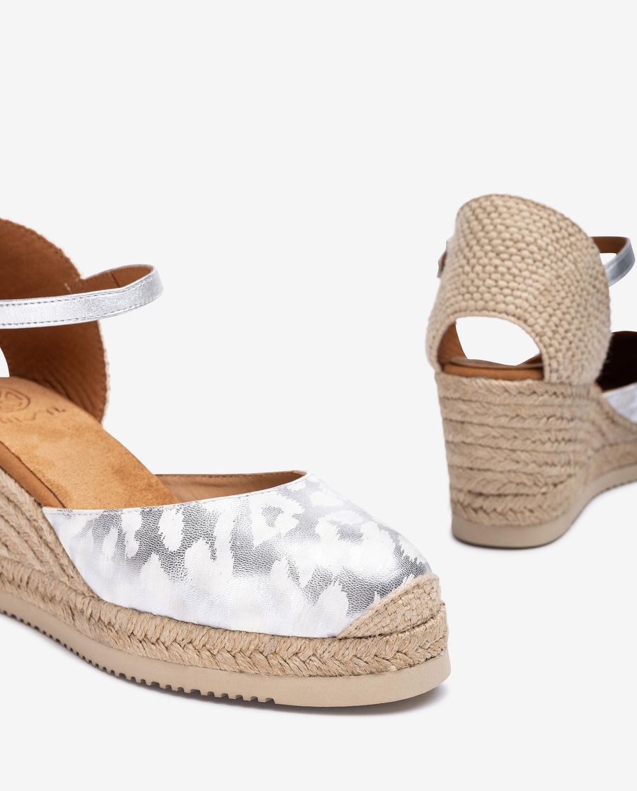 Espadrilles à talons aiguilles en cuir imprimé Unisa pour femme - Argent