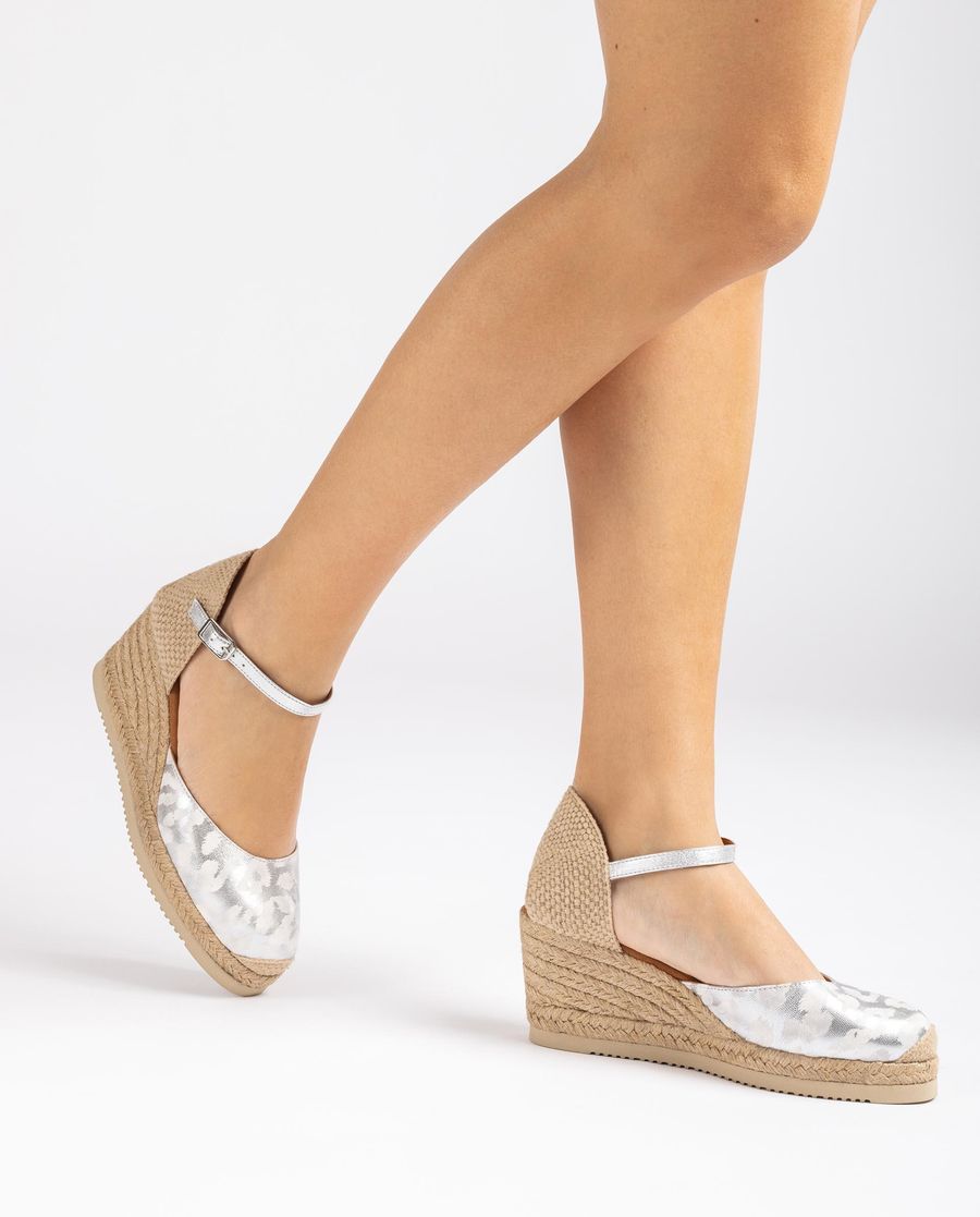 Espadrilles à talons aiguilles en cuir imprimé Unisa pour femme - Argent