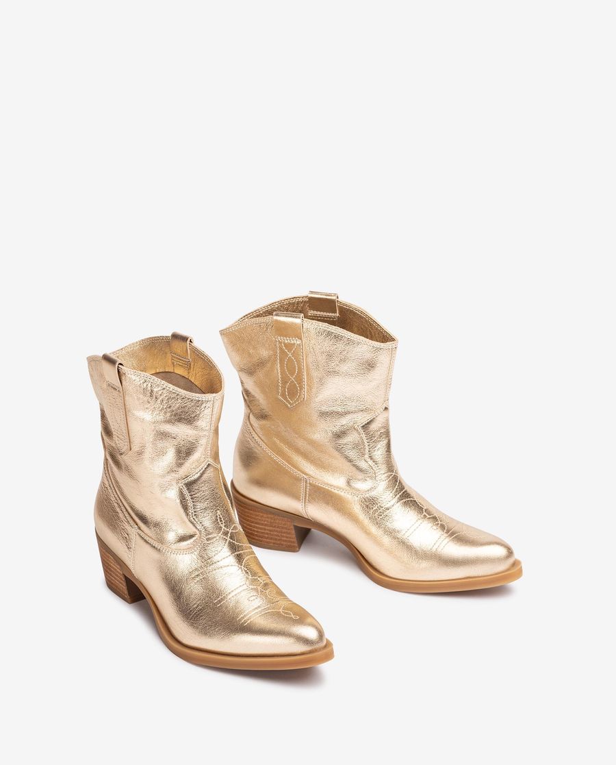 Bottines western Unisa Femme avec coutures Doré