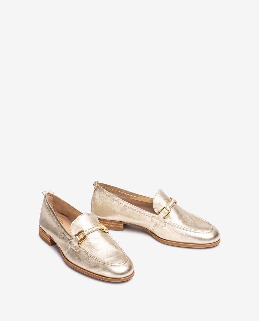 Mocassins Unisa Femme avec bordure en cuir assorti - Doré