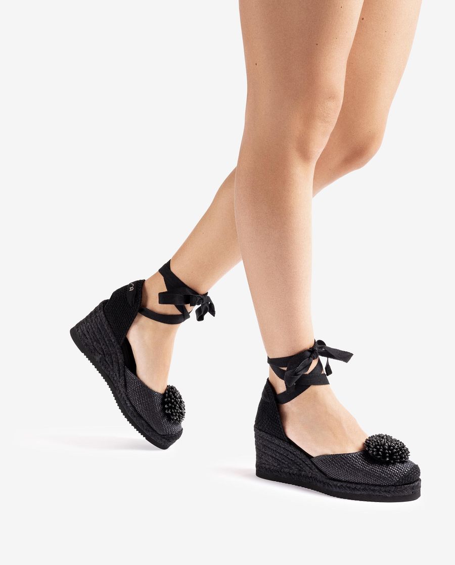 Espadrilles en raphia ornées Unisa Femme - Noir