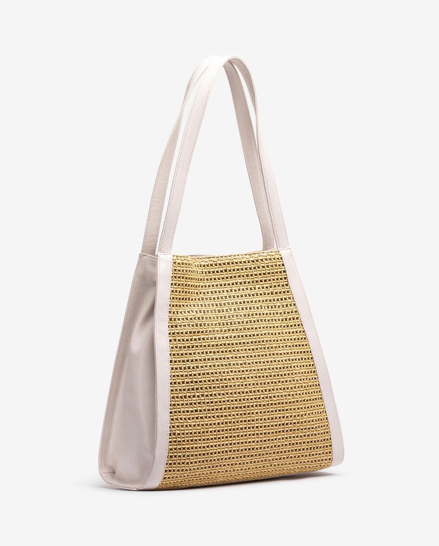 Sac à main en cuir et raphia Unisa pour femme - Ivoire Naturel