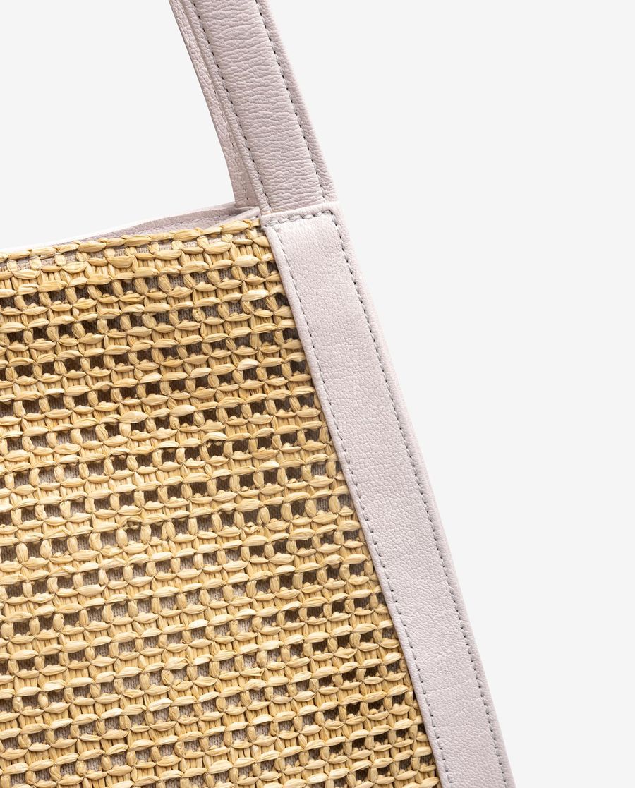 Sac à main en cuir et raphia Unisa pour femme - Ivoire Naturel