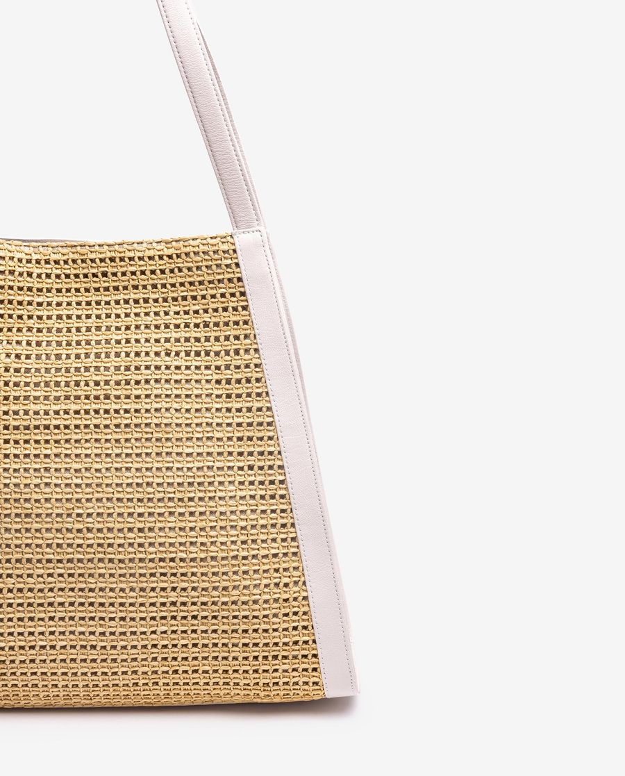 Sac à main en cuir et raphia Unisa pour femme - Ivoire Naturel