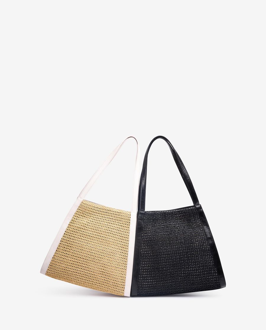 Sac à main en cuir et raphia Unisa pour femme - Ivoire Naturel