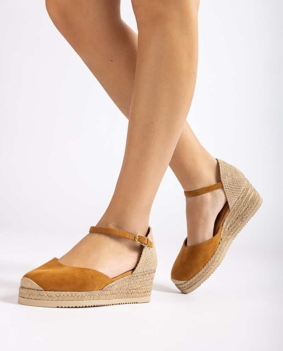 Espadrilles compensées basses en daim Unisa pour femme - Marron