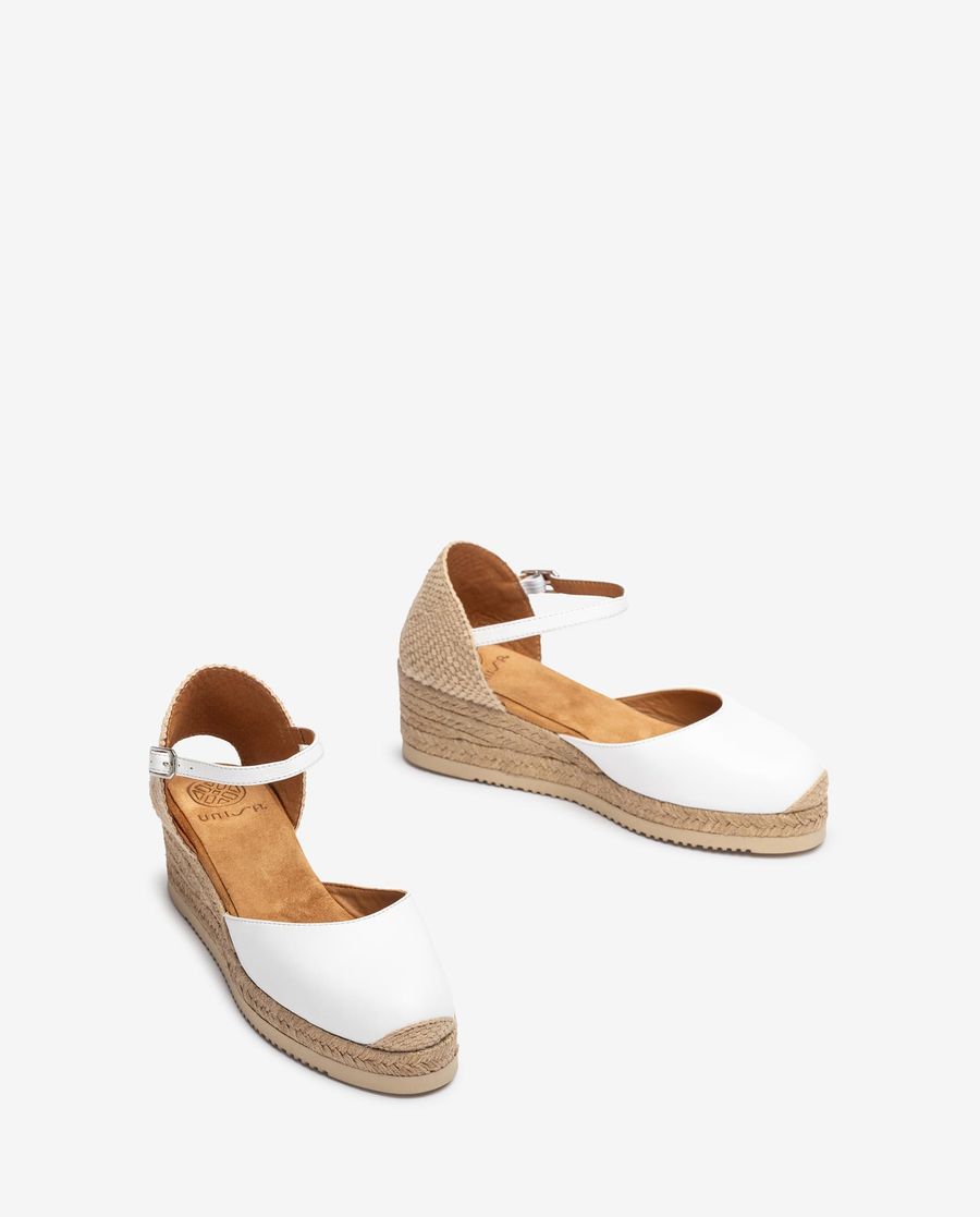 Espadrilles compensées basses en cuir pour femme Unisa - Blanc