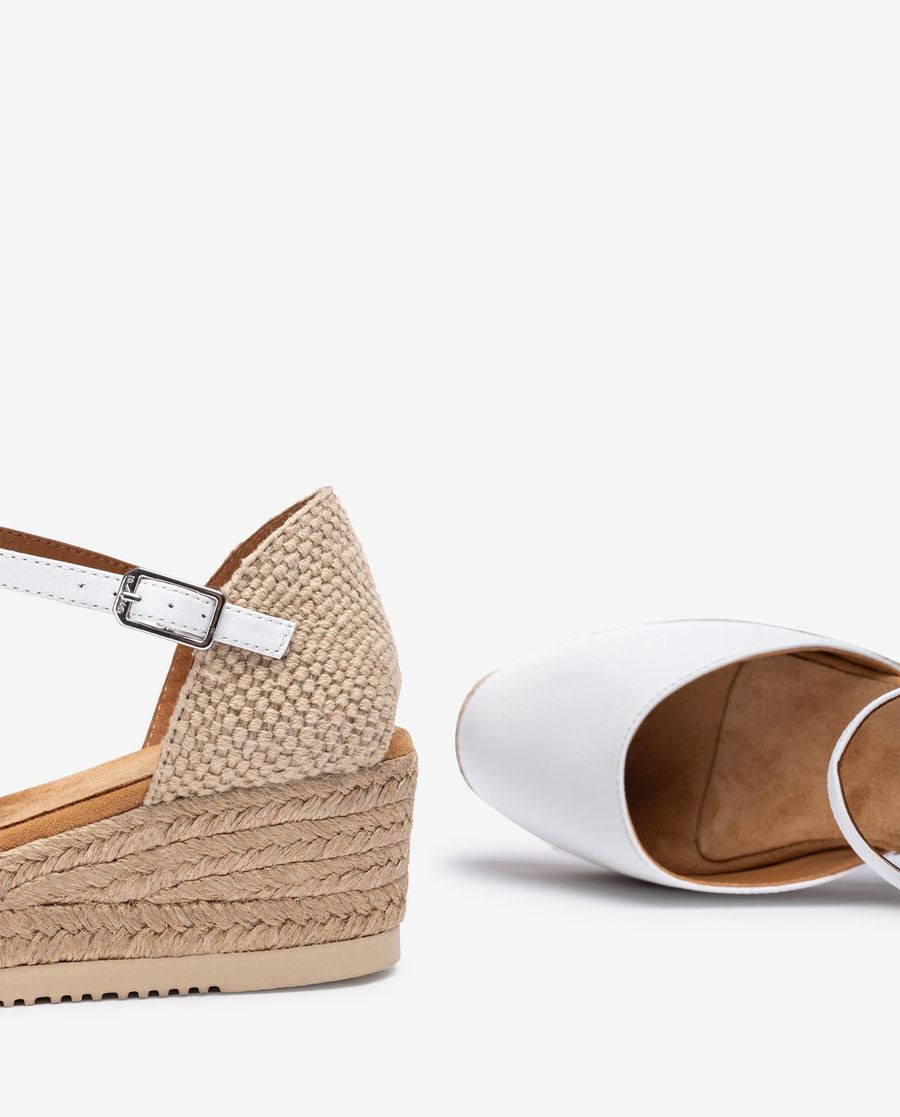 Espadrilles compensées basses en cuir pour femme Unisa - Blanc