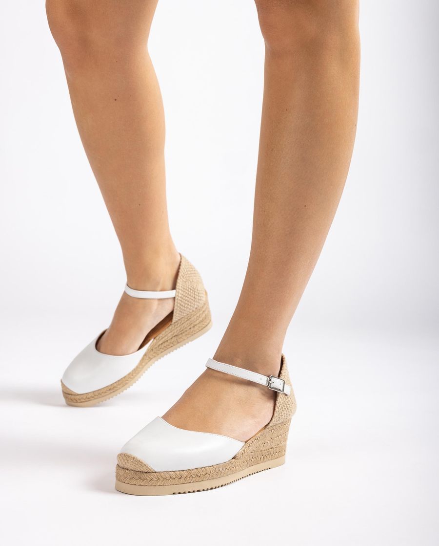 Espadrilles compensées basses en cuir pour femme Unisa - Blanc