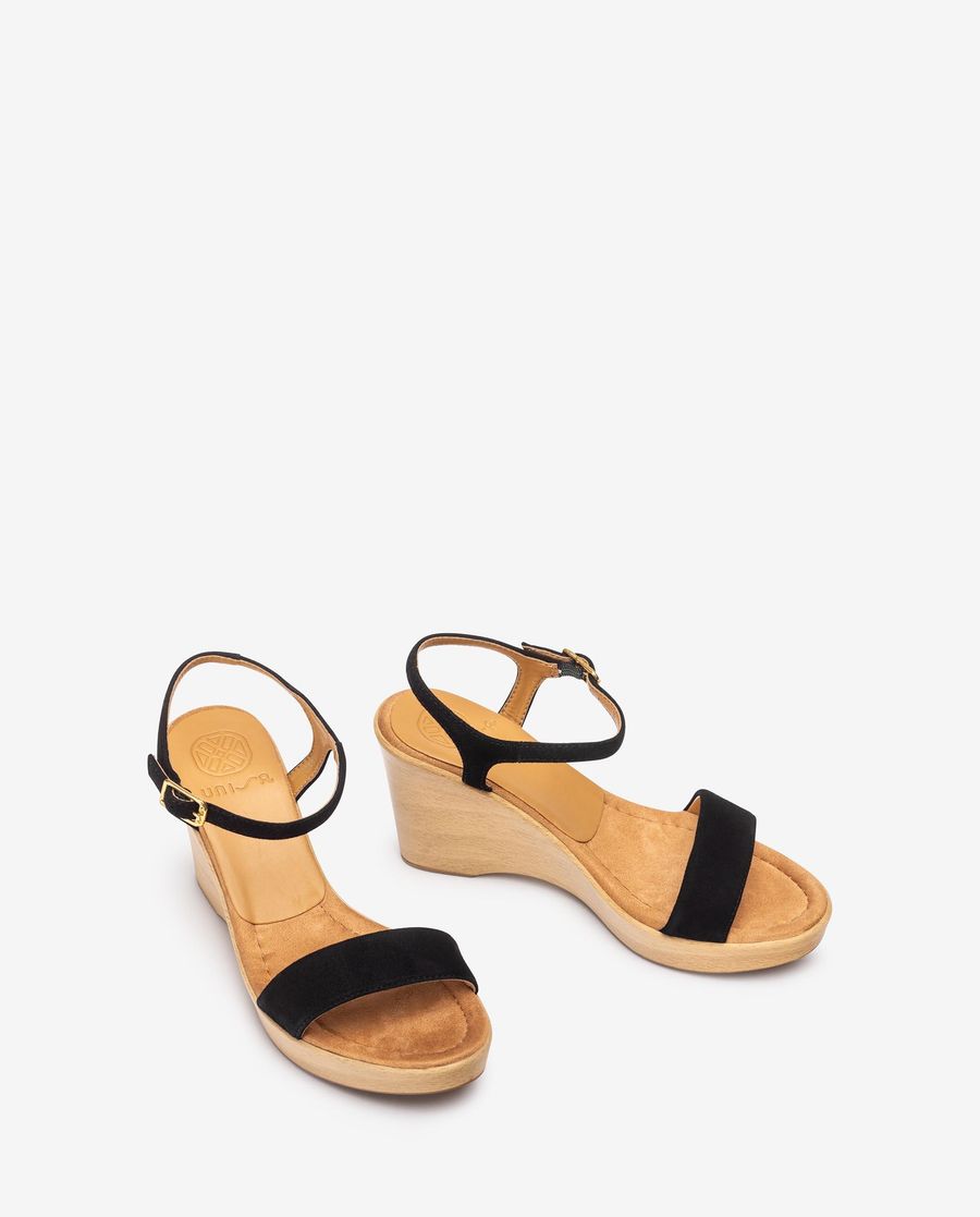 Sandales compensées effet bois Unisa pour femme - Noir