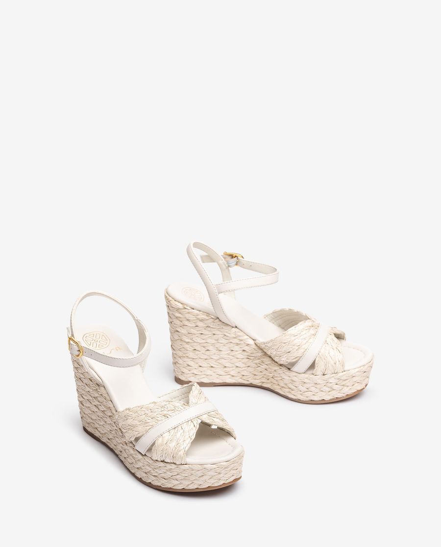 Sandales compensées hautes en raphia Unisa pour femme - Blanc