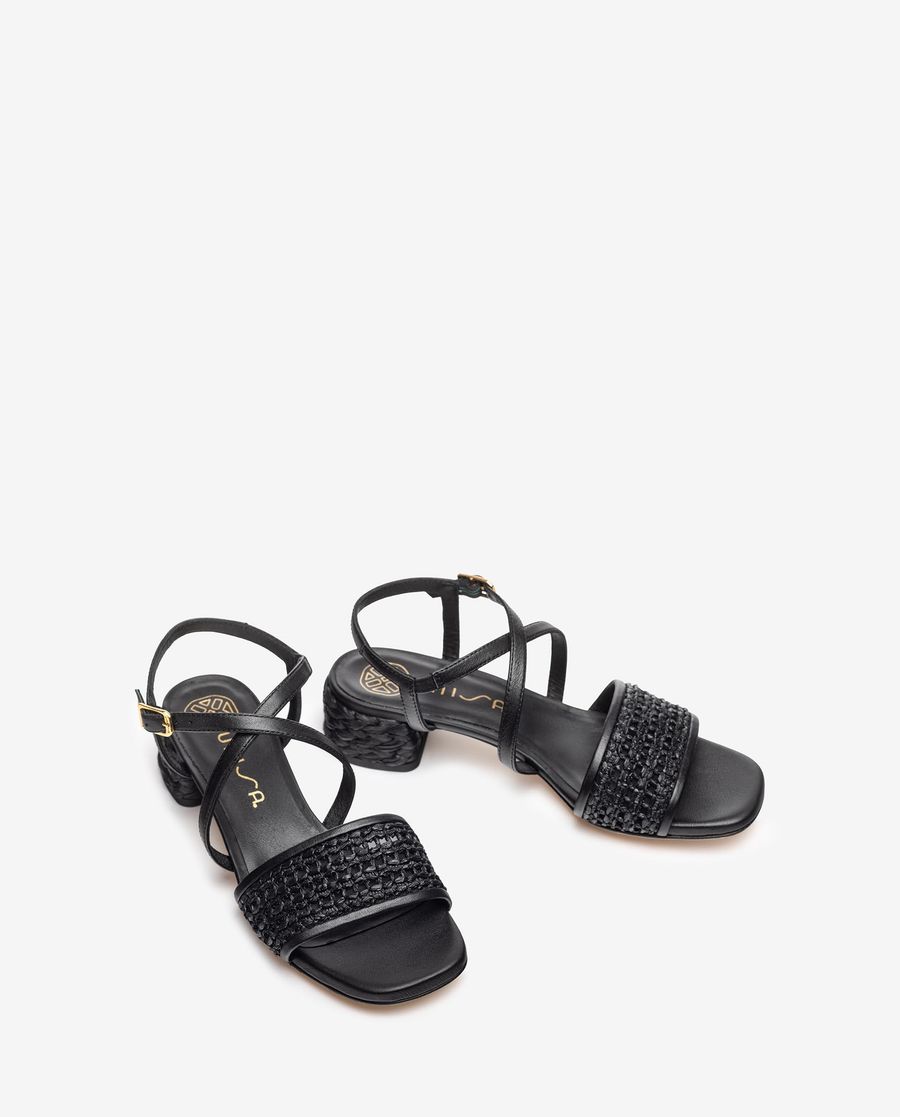 Sandale à talon en raphia Unisa Femme - Noir