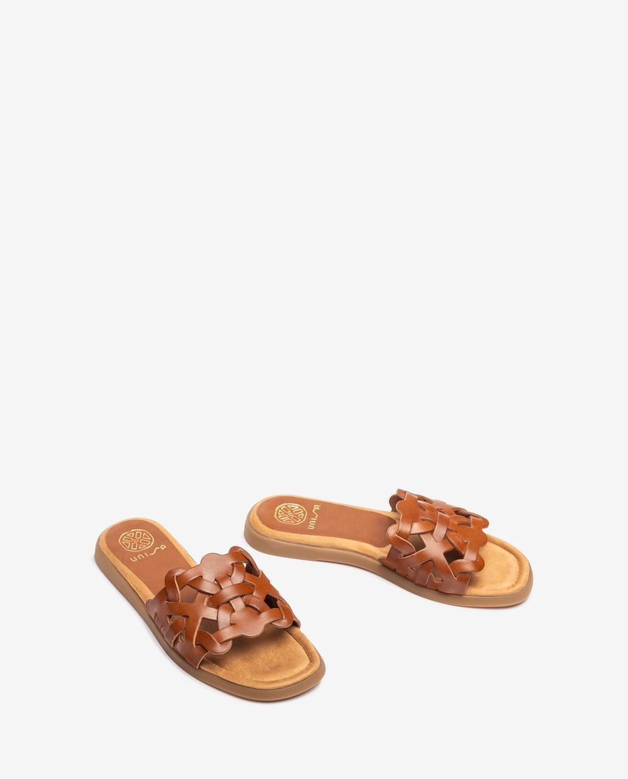 Sandales plates Unisa pour femme avec tige géométrique - Marron