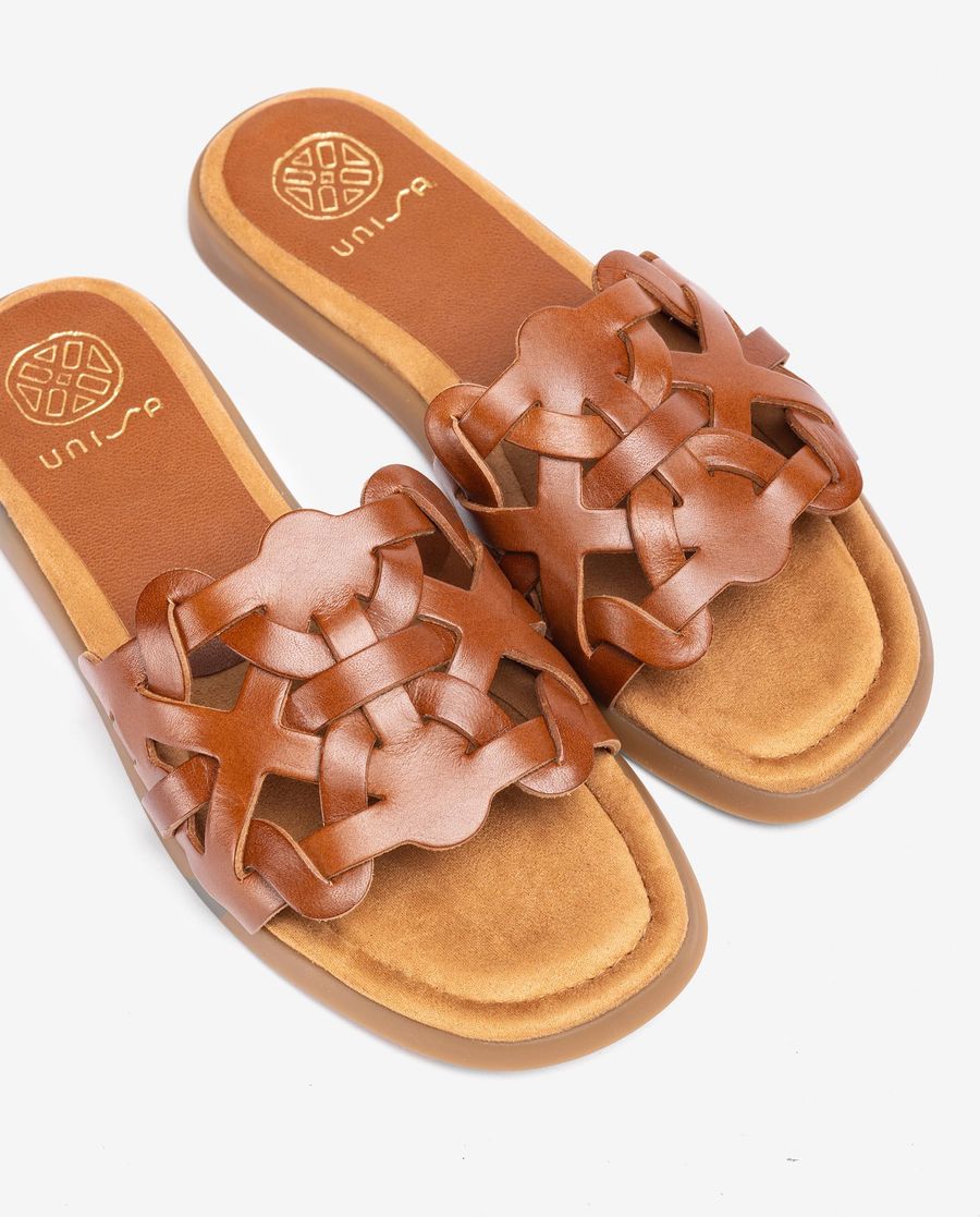 Sandales plates Unisa pour femme avec tige géométrique - Marron