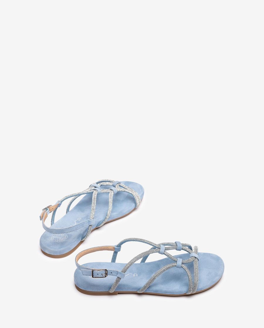 Sandales plates en daim Unisa pour femme - Bleu