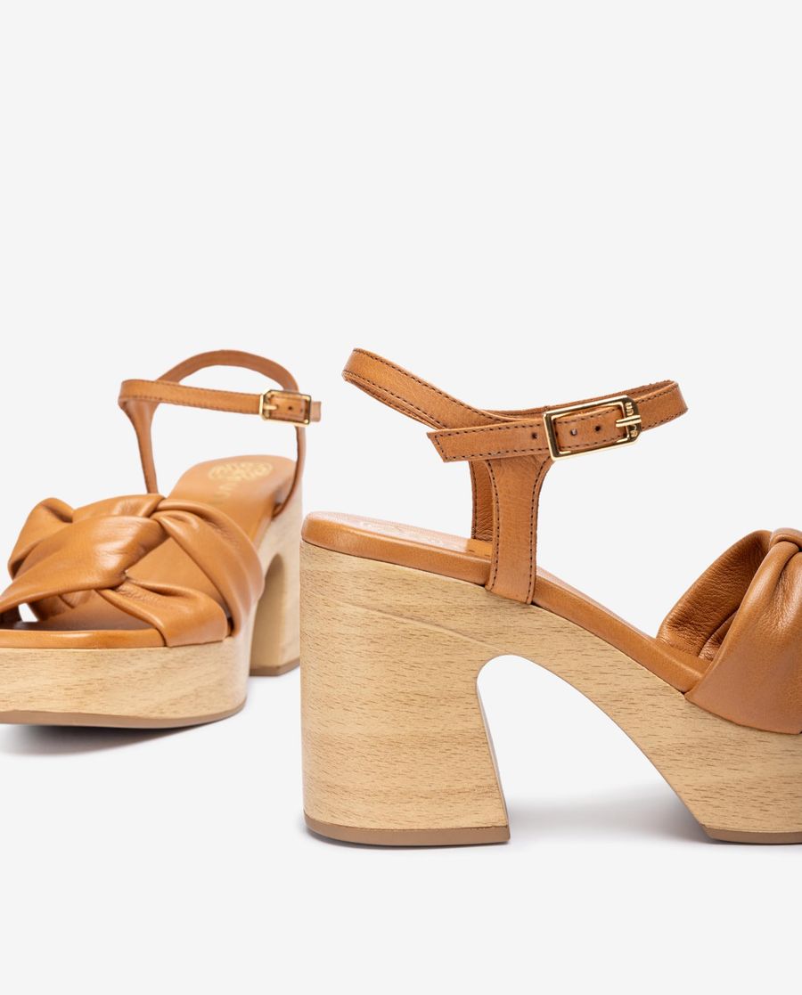 Sandales compensées Unisa pour femme avec brides nouées - Marron