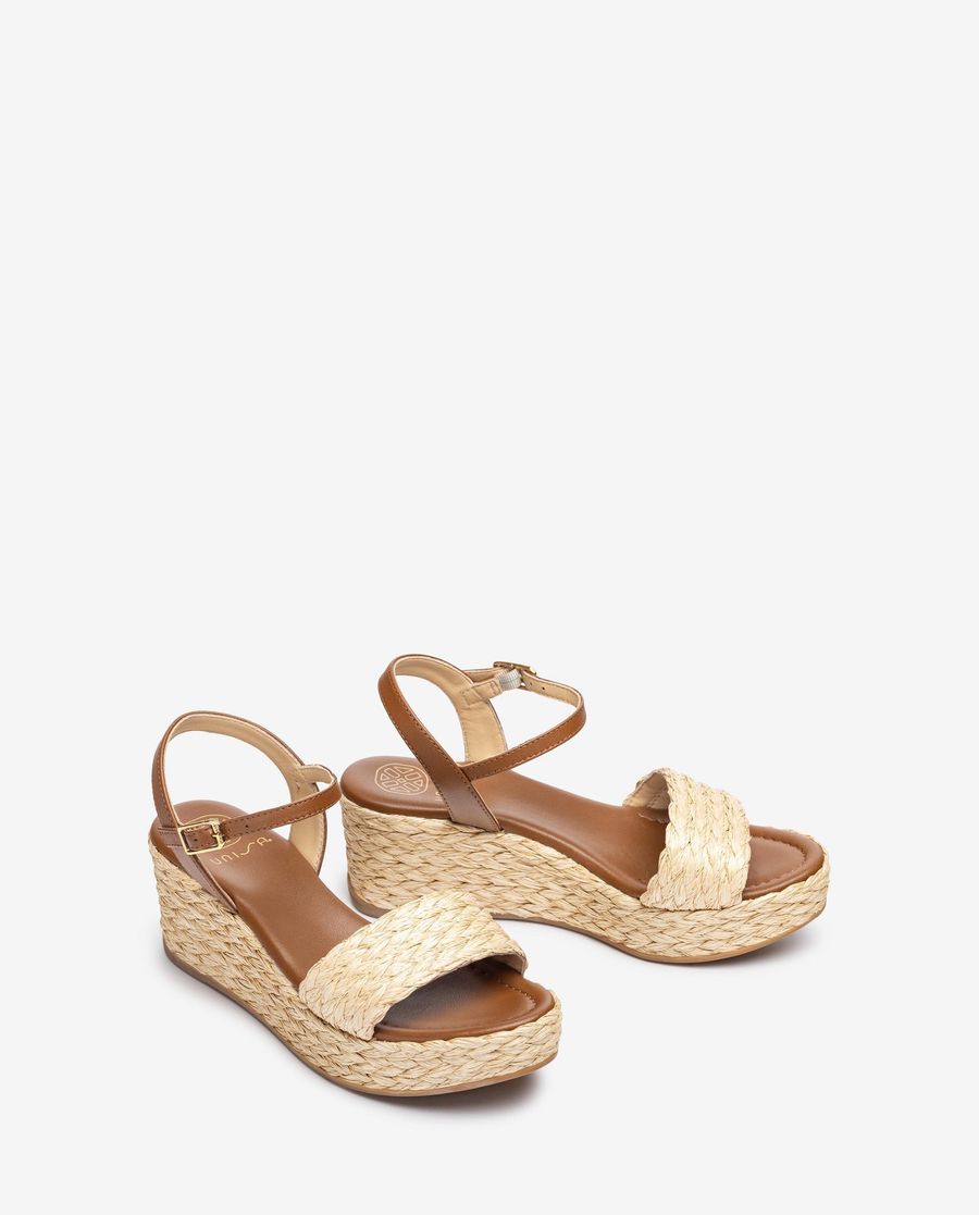 Sandales compensées Unisa pour femme en raphia naturel - Beige