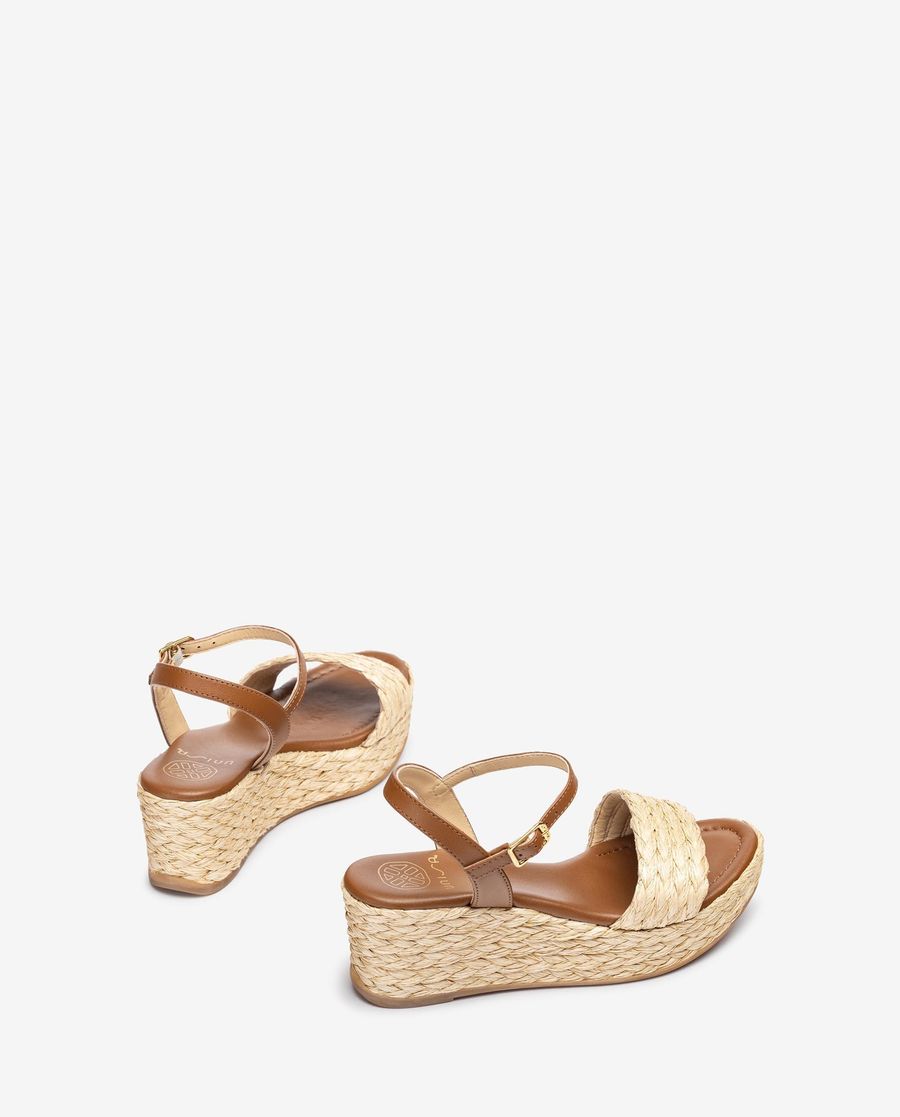 Sandales compensées Unisa pour femme en raphia naturel - Beige