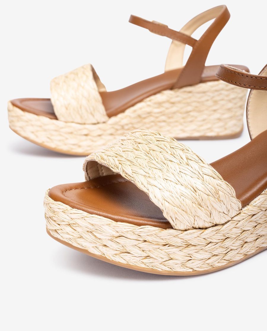 Sandales compensées Unisa pour femme en raphia naturel - Beige