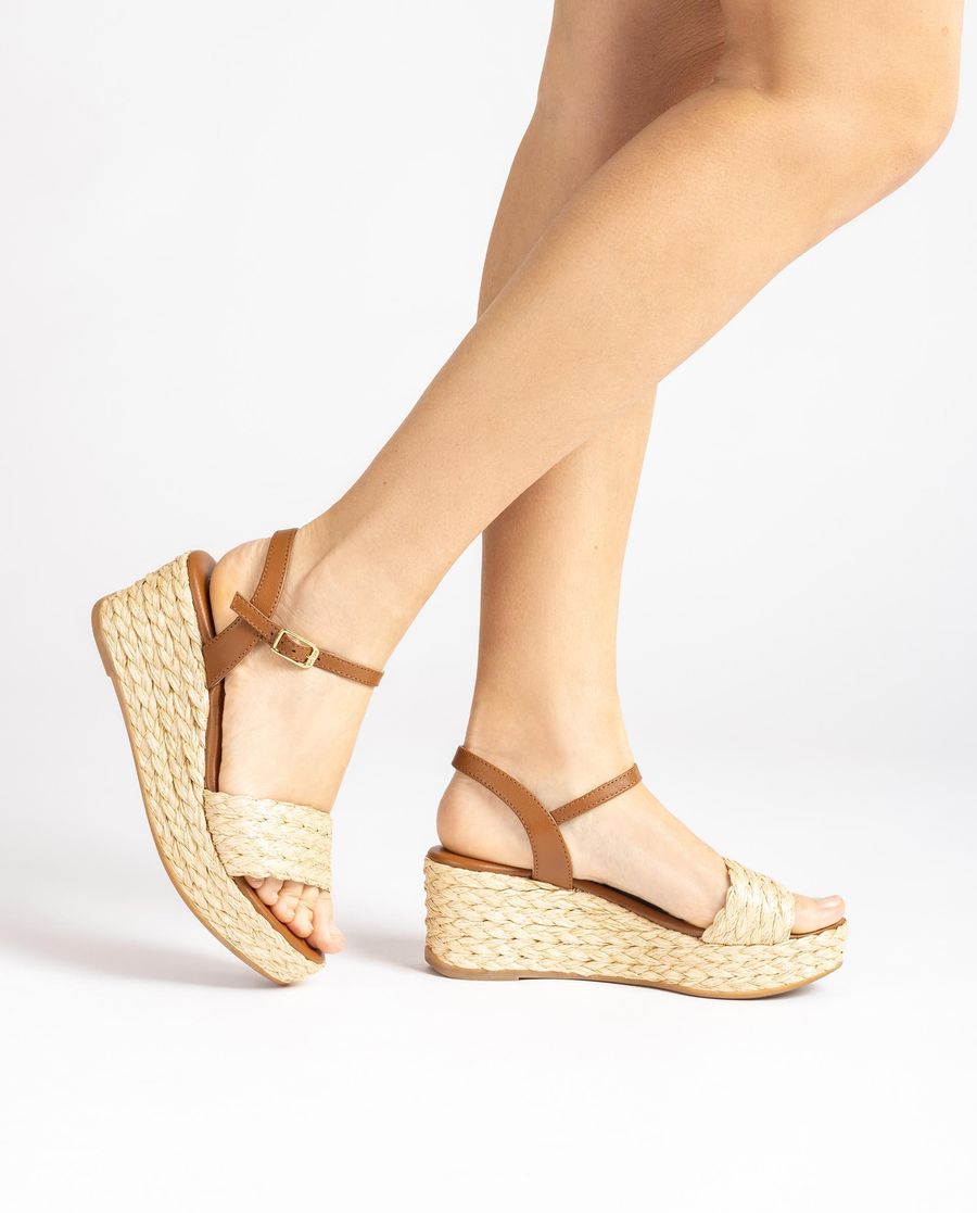 Sandales compensées Unisa pour femme en raphia naturel - Beige