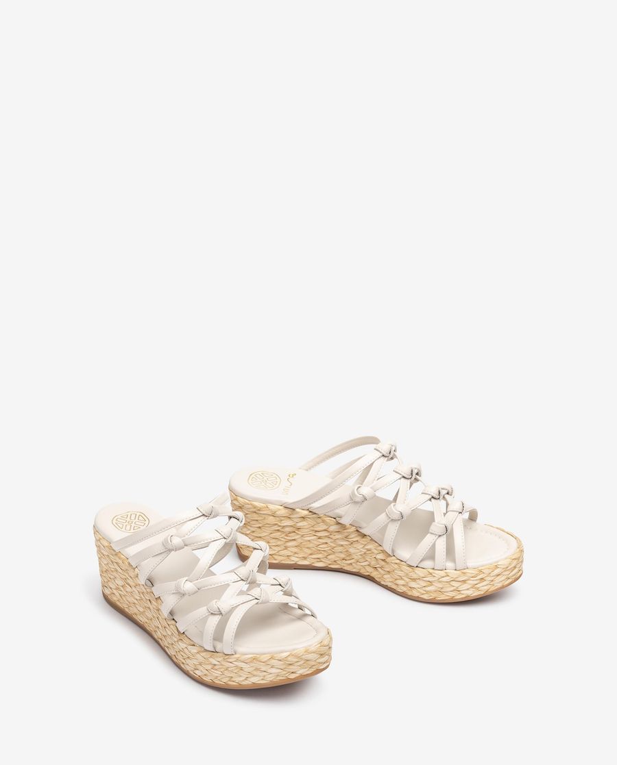 Sandales nouées en raphia naturel Unisa pour femme - Blanc