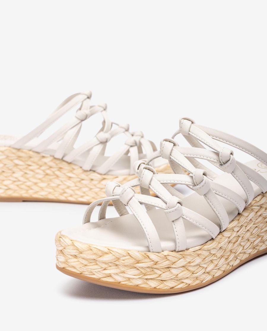 Sandales nouées en raphia naturel Unisa pour femme - Blanc