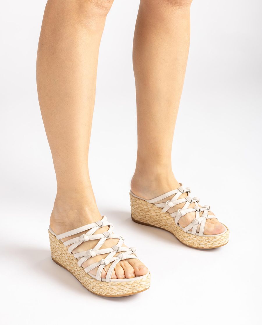 Sandales nouées en raphia naturel Unisa pour femme - Blanc