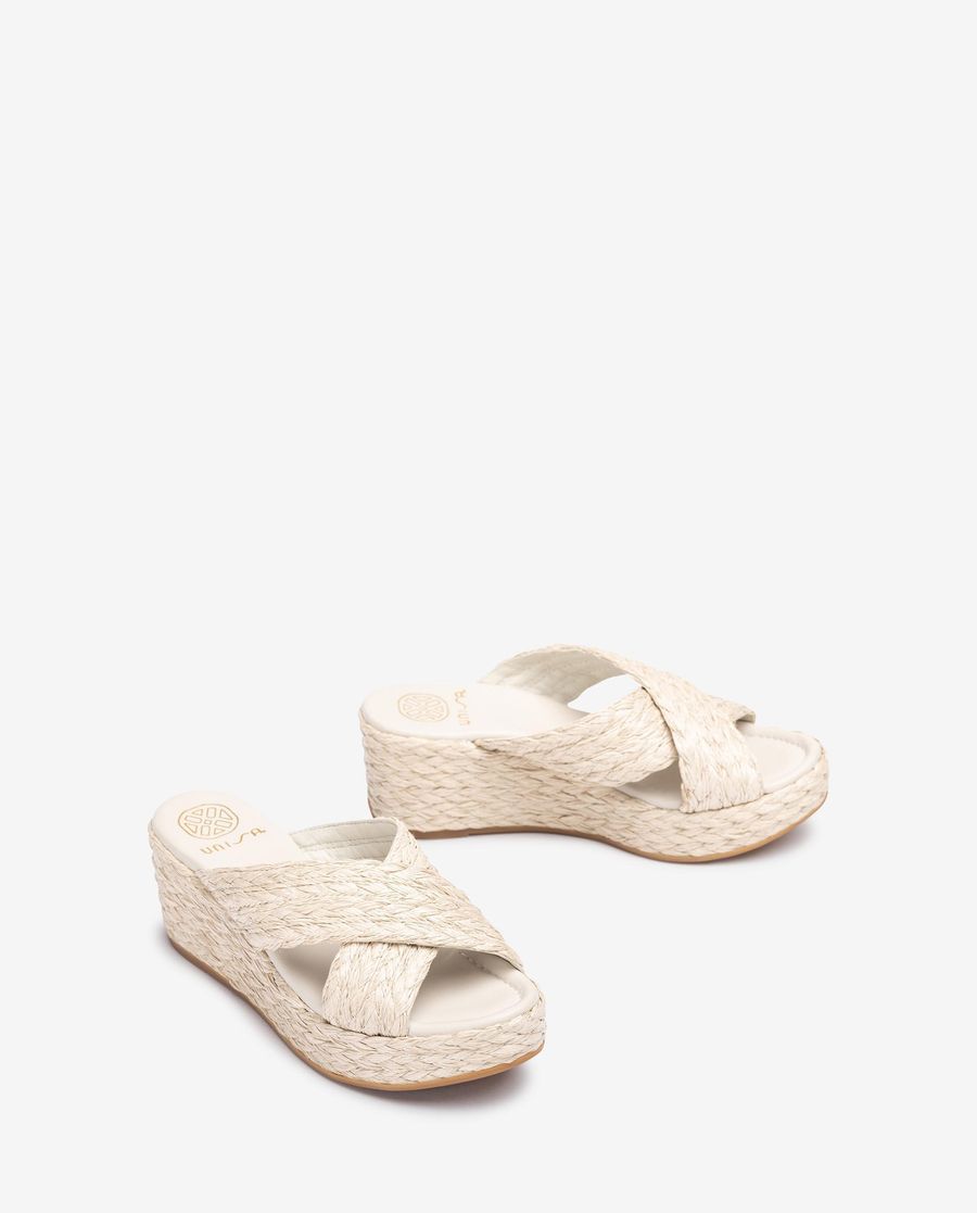 Sandales compensées en raphia naturel Unisa pour femme - Blanc