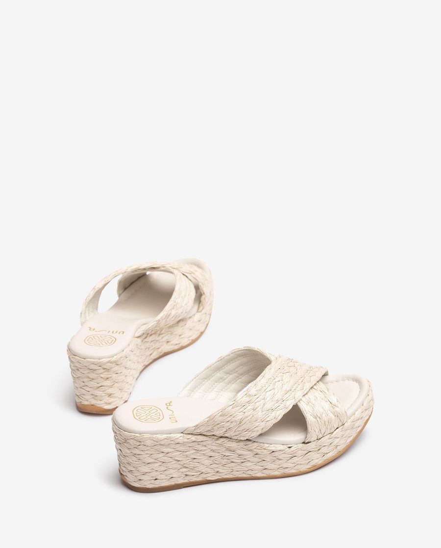 Sandales compensées en raphia naturel Unisa pour femme - Blanc