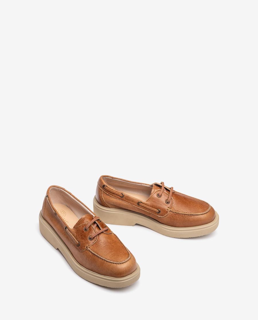 Chaussures bateau en cuir Unisa pour femme - Marron