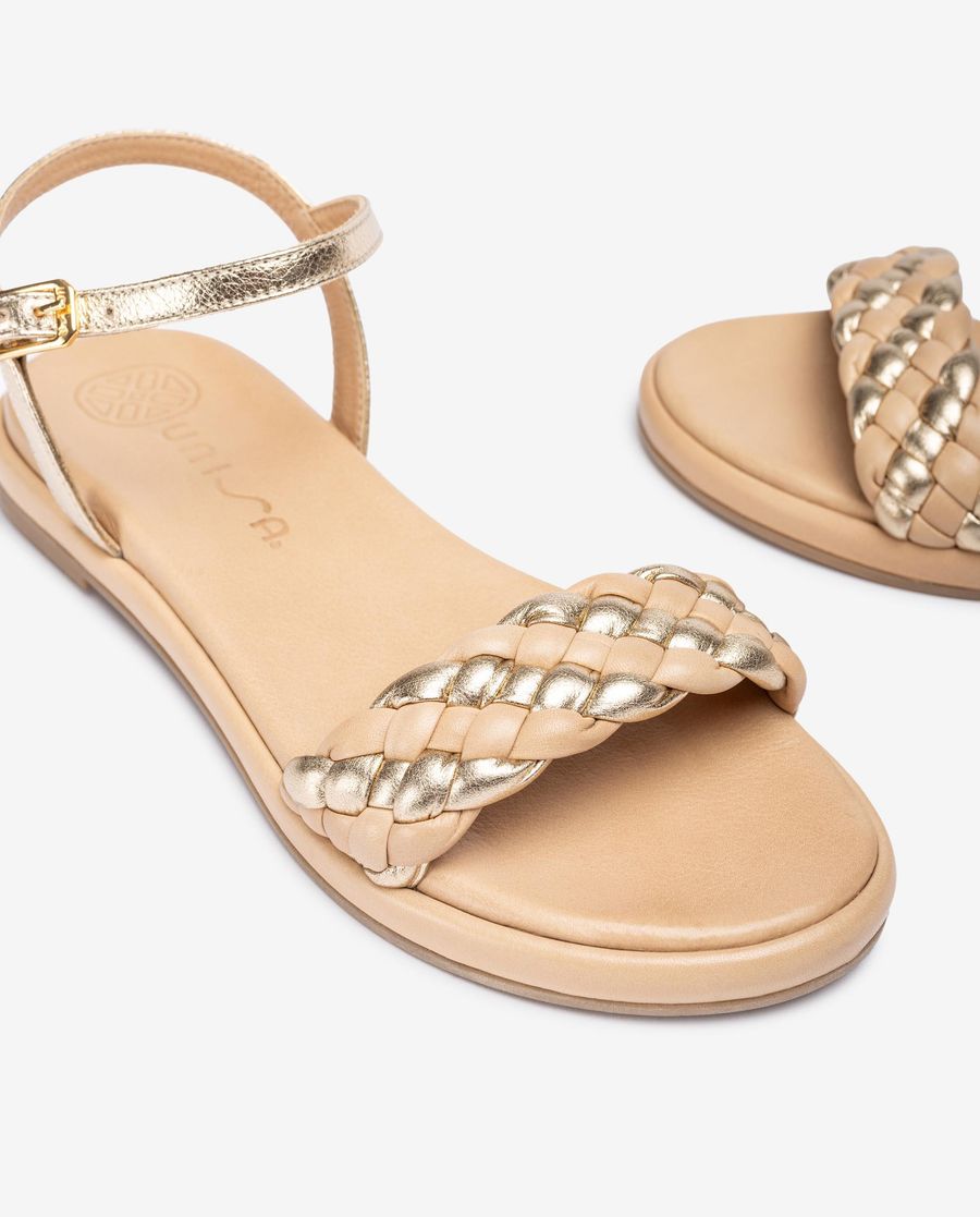 Sandales plates Unisa pour femme avec tige tressée - Doré
