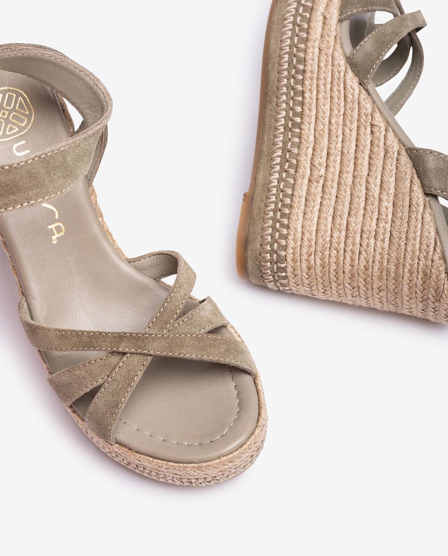 Sandales compensées hautes à brides croisées Unisa pour femme - Vert